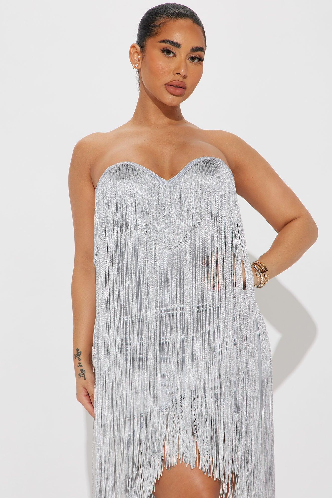 Farrah Fringe Mini Dress - Silver Product Image