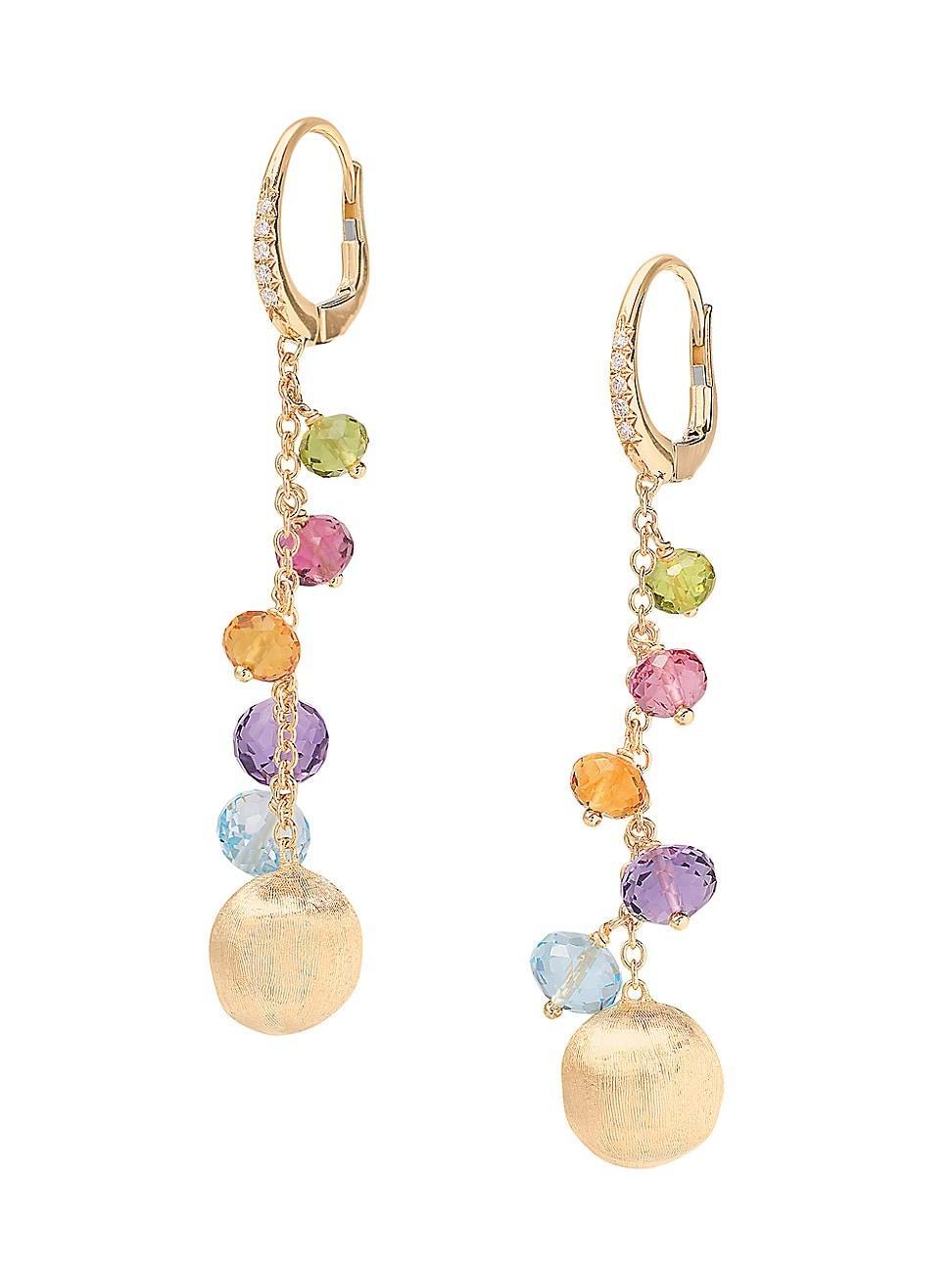 Womens Africa 18K Yellow Gold & Multi-Gemstone Drop Earrings Product Image