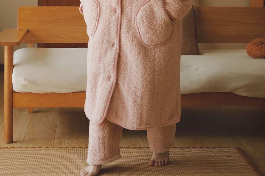 Plain Hood Fleece Button Robe / Straight Leg Pants / Set Product Image