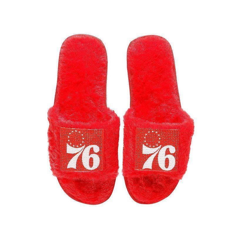 Womens FOCO Red Philadelphia 76ers Rhinestone Fuzzy Slippers Product Image