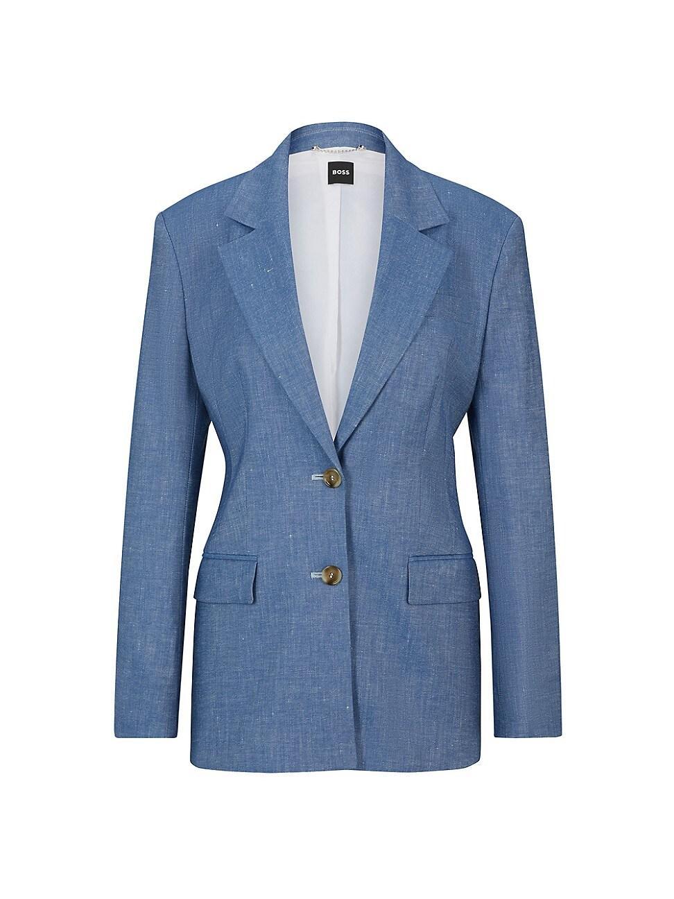 Womens Single-Breasted Jacket in Linen, Cotton and Stretch Product Image