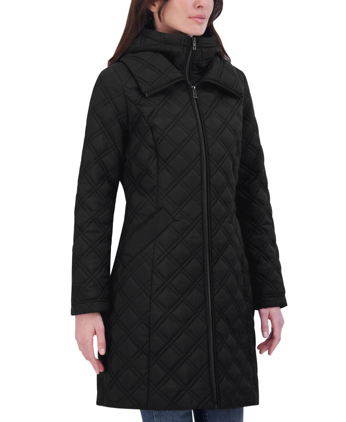 Tahari Womens Bibbed Hooded Quilted Coat Product Image