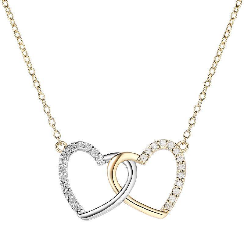 14k Gold Over Silver 1/ 5 Carat T.W. Diamond Twin Heart Pendant Necklace, Womens White Product Image