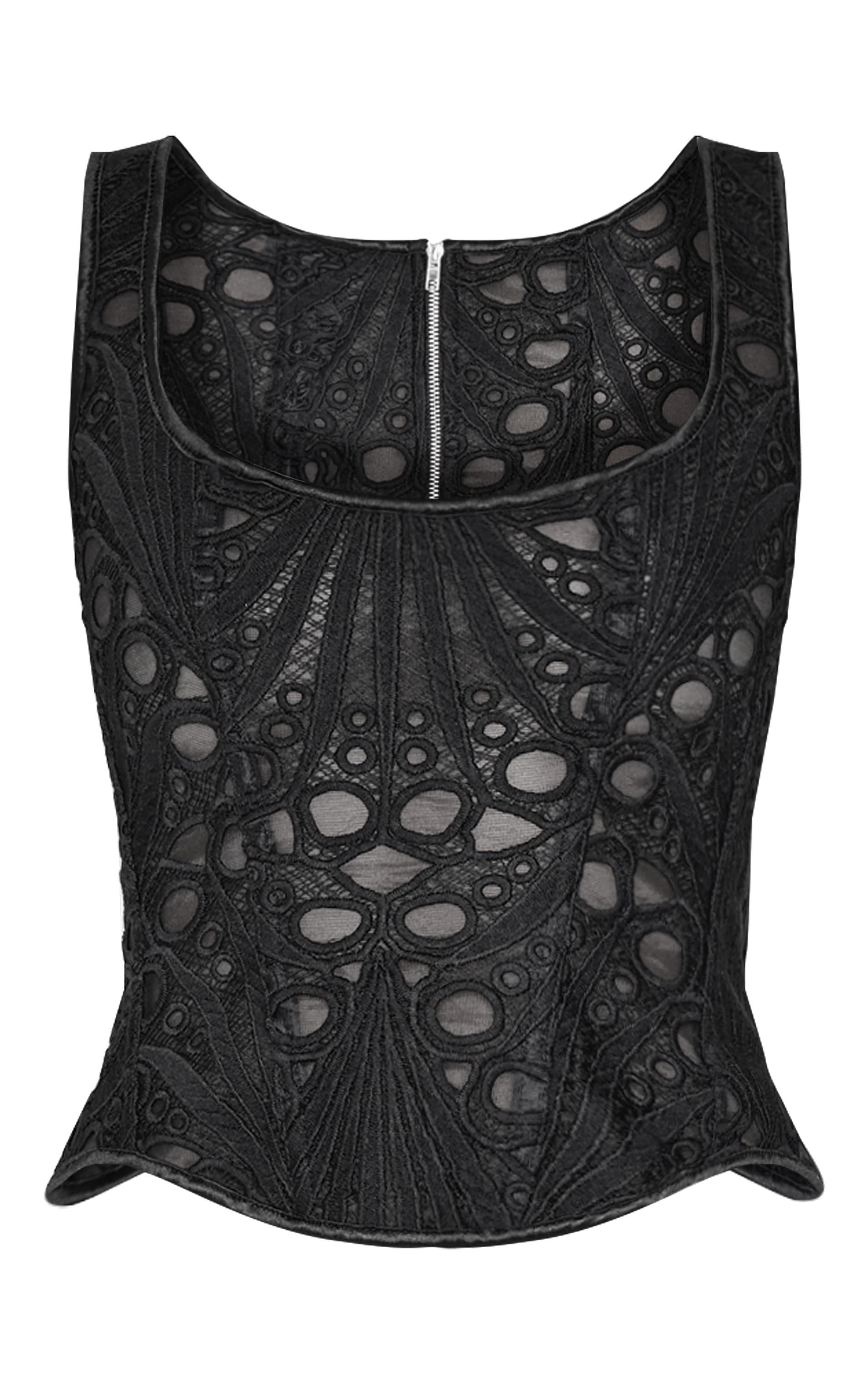 Black Textured Sheer Floral Square Neck Corset Product Image