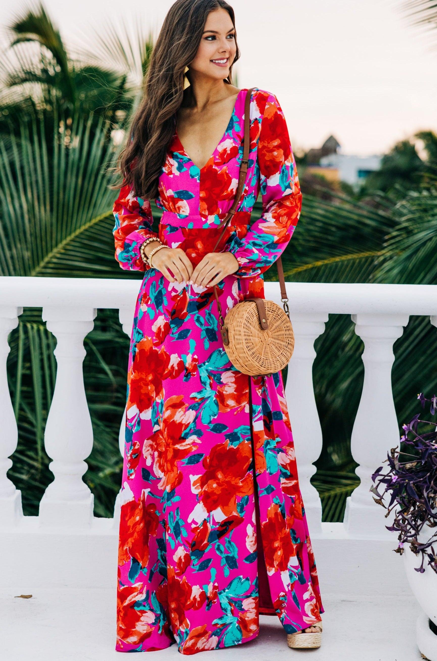 Just Feels Right Fuchsia Pink Floral Maxi Dress Female Product Image