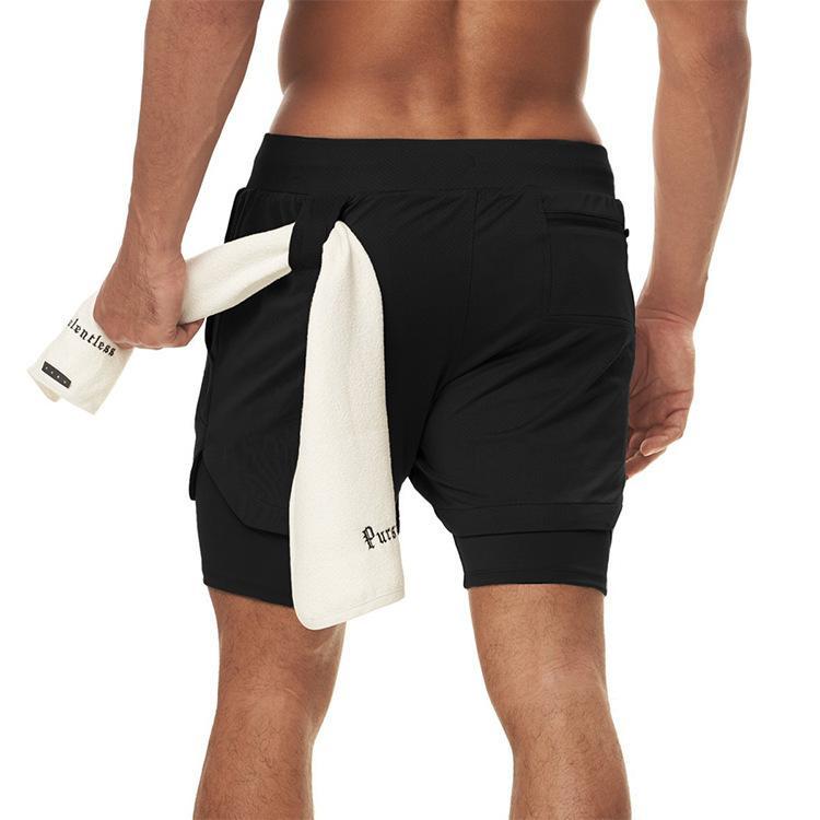 Camo Print Performance Double Layer Men's Gym Shorts Product Image