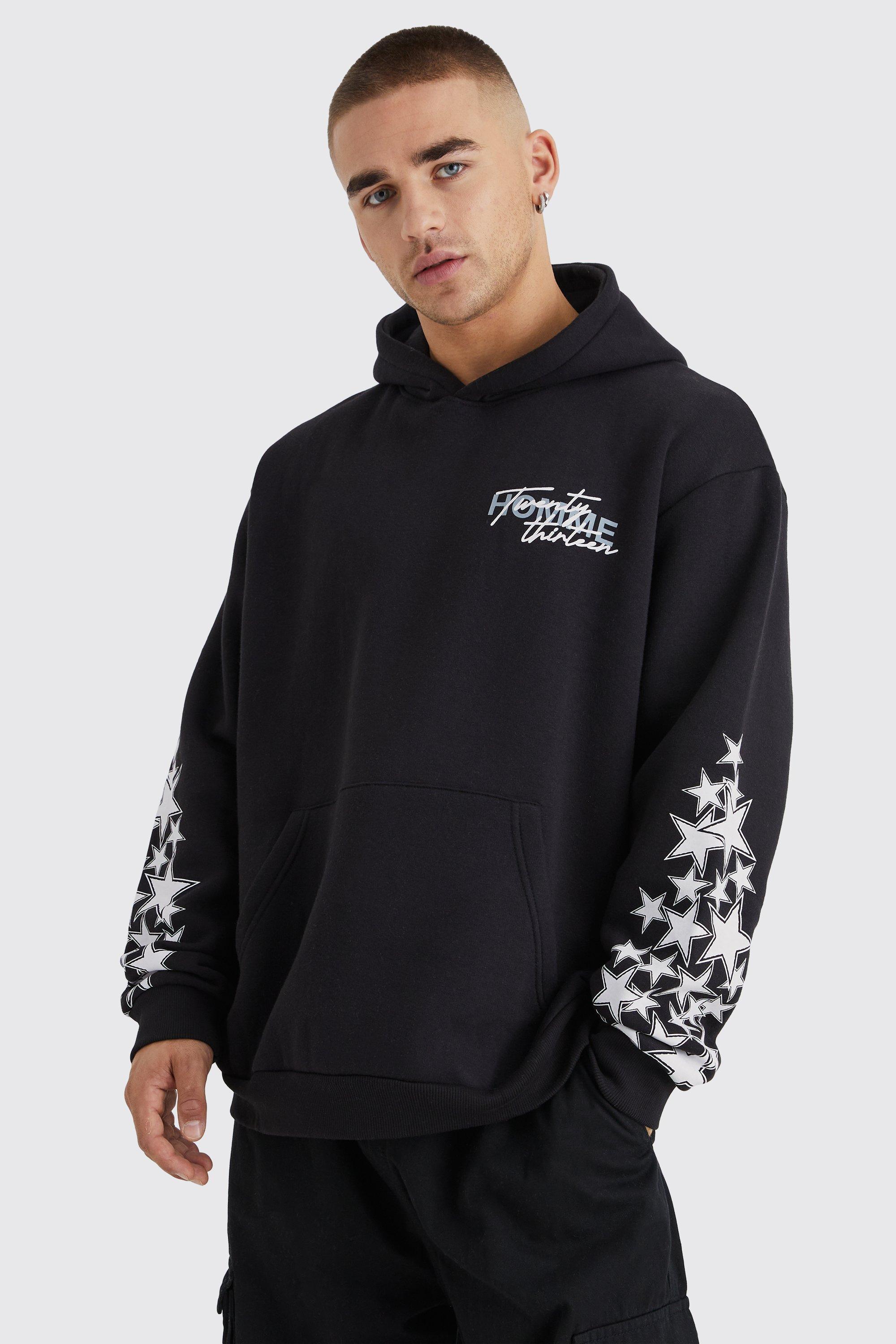 Oversized Star Graffiti Print Hoodie | boohooMAN USA Product Image