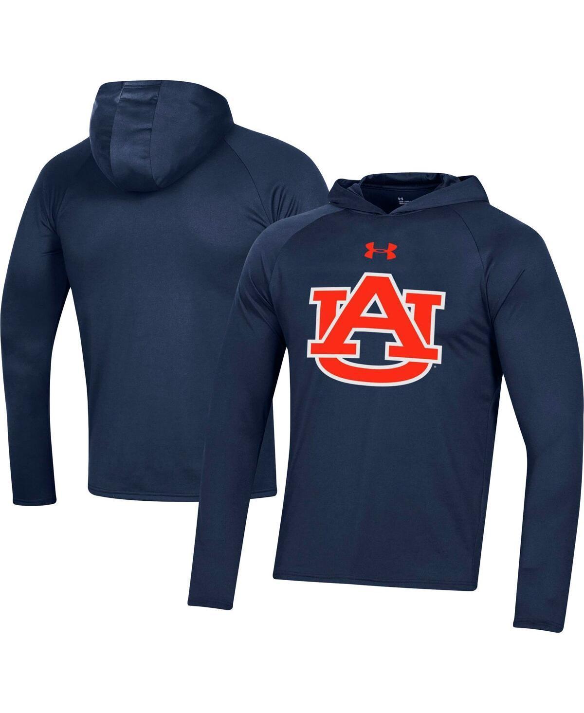 Mens Under Armour Navy Auburn Tigers School Logo Raglan Long Sleeve Hoodie Performance T-shirt Product Image