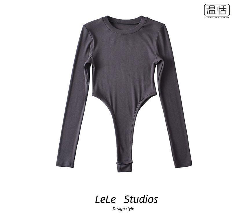 Long-Sleeve Round Neck Plain Bodysuit Top Product Image