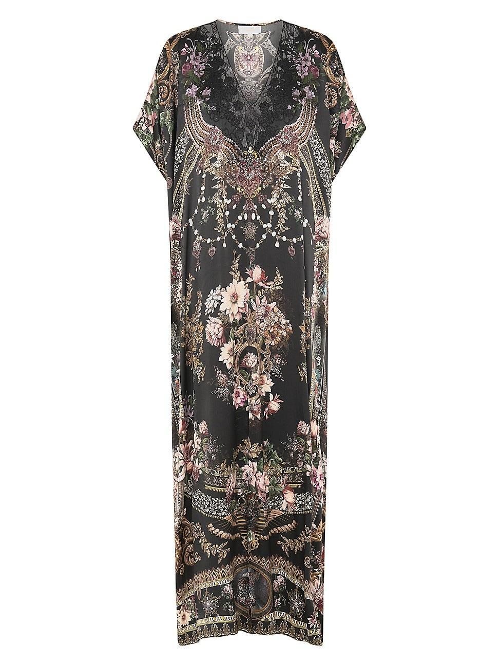 Womens Embellished Floral Silk Caftan Product Image