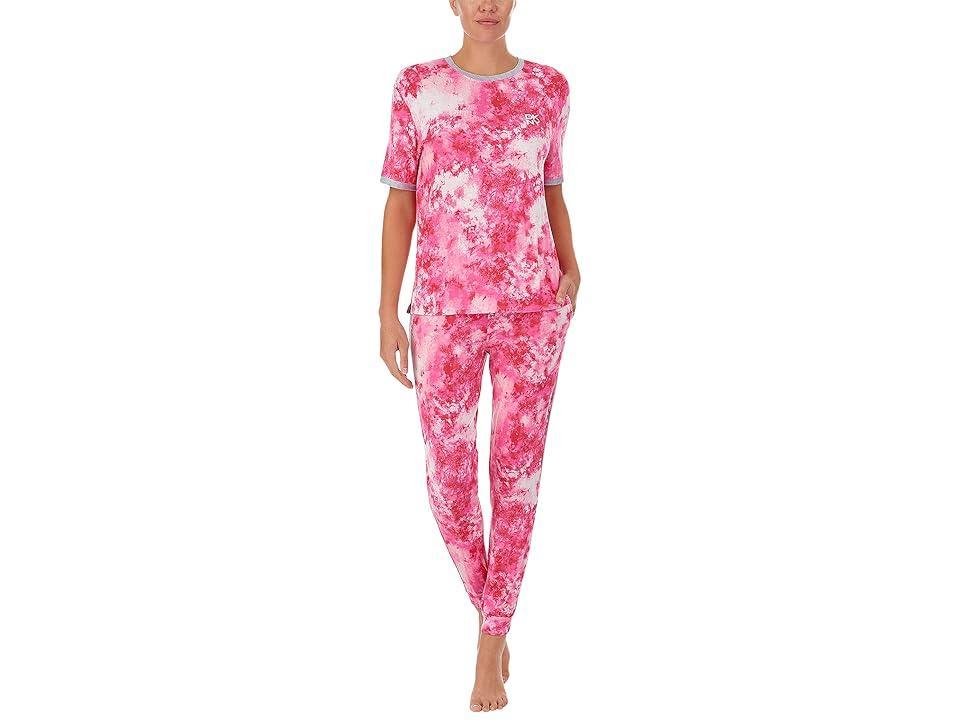 DKNY Short Sleeve Joggers Set (Rose Tie-Dye) Women's Pajama Sets Product Image