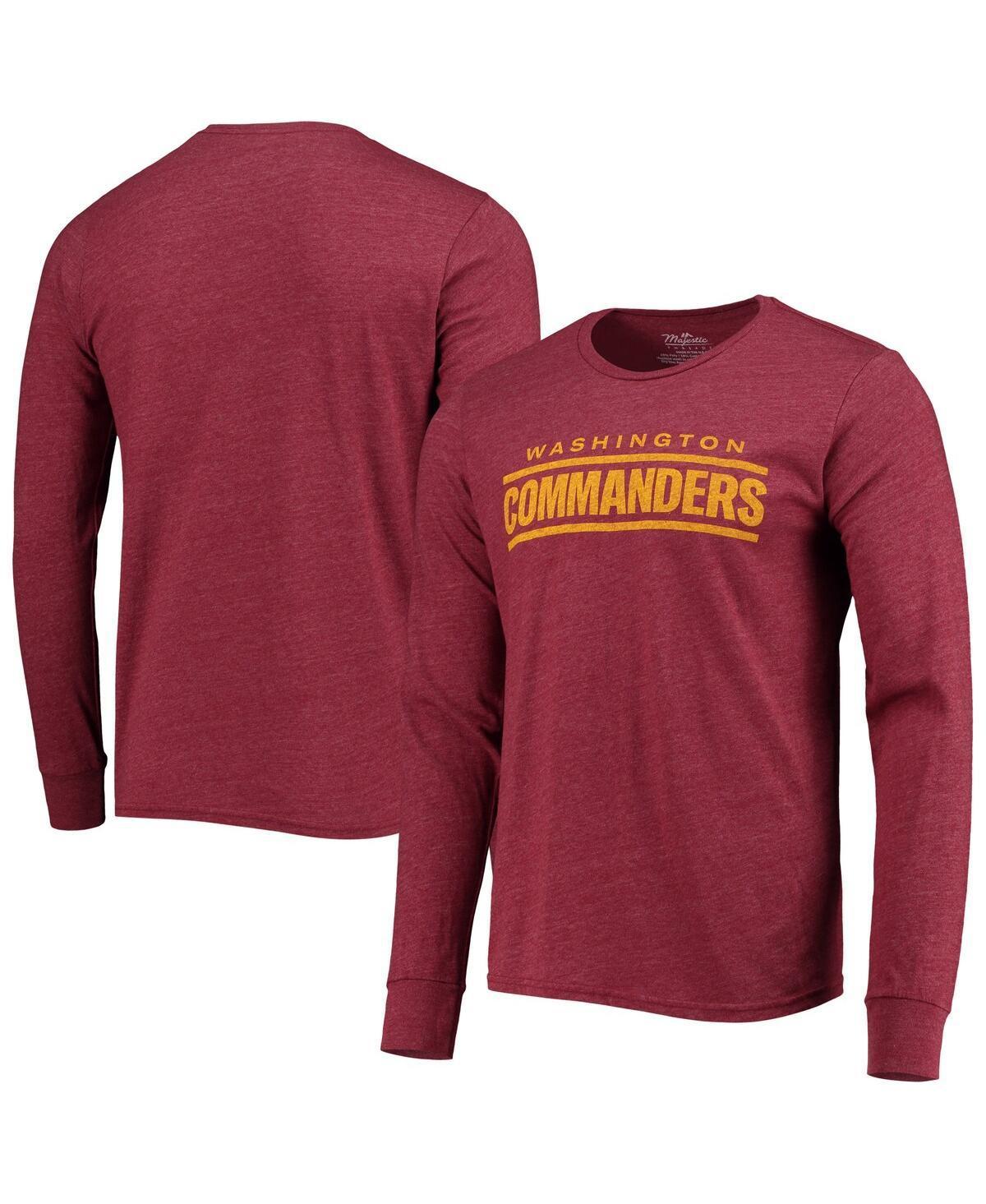 Mens Washington Commanders Majestic Threads Burgundy Wordmark Tri-Blend Long Sleeve T-Shirt Product Image