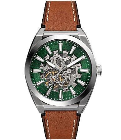 Fossil Mens Everett Automatic Brown Leather Strap Watch Product Image