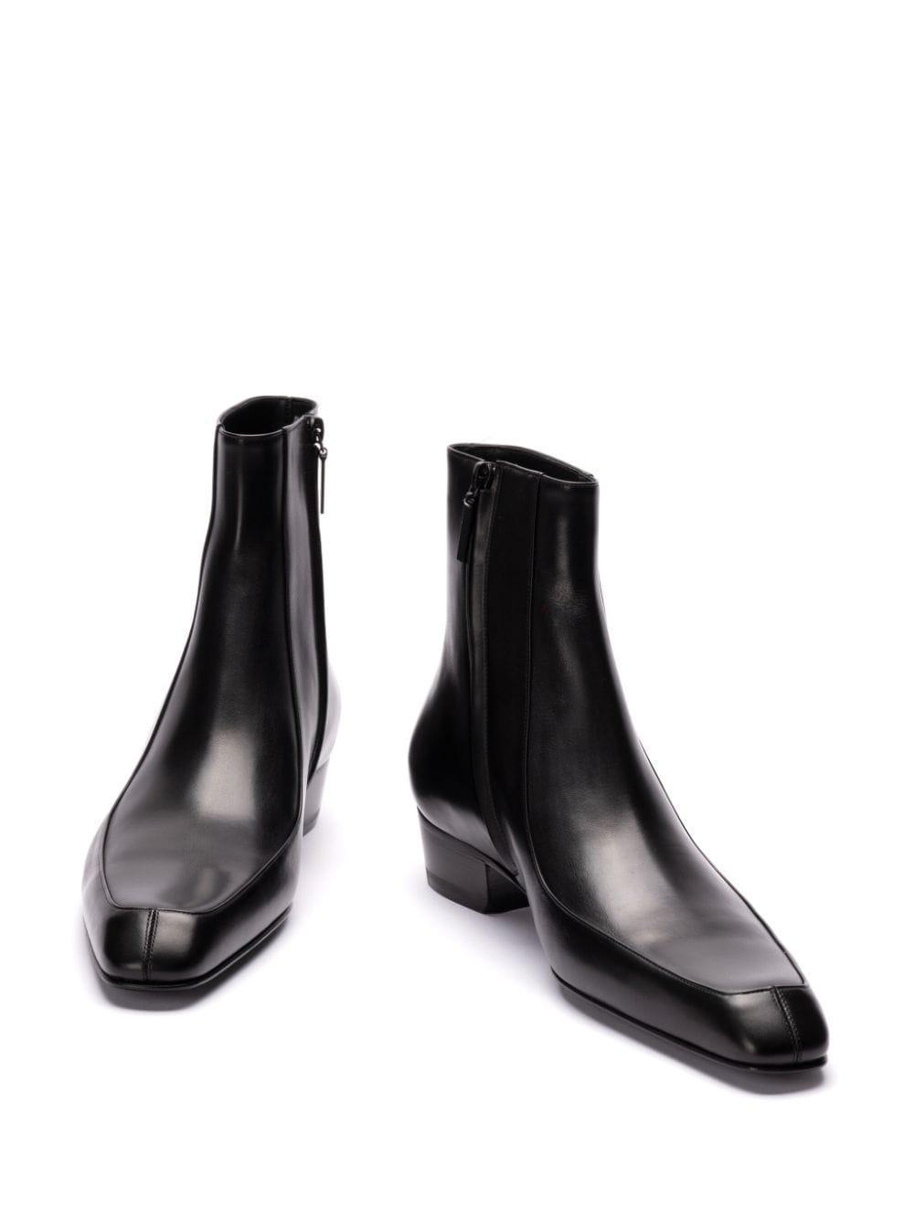 SAINT LAURENT High Top Square Toe Block Heel Ankle Boots In Black   Product Image