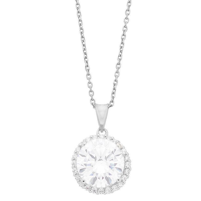 Sterling Silver Cubic Zirconia Halo Pendant Necklace, Womens White Product Image