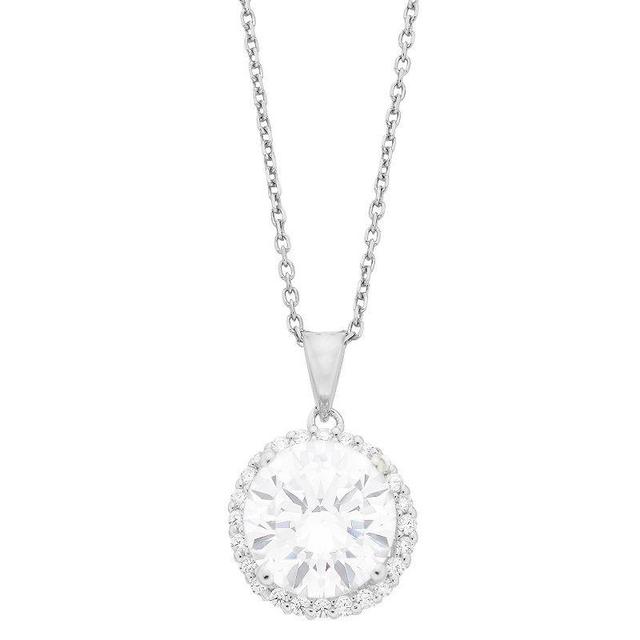 Sterling Silver Cubic Zirconia Halo Pendant Necklace, Womens Product Image