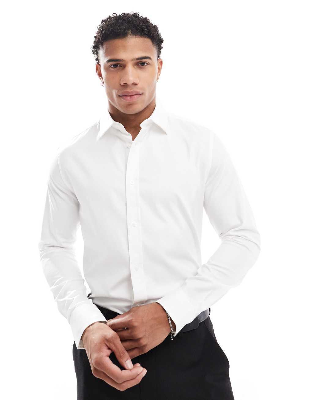 ASOS DESIGN easy iron slim shirt with cutaway collar in white Product Image