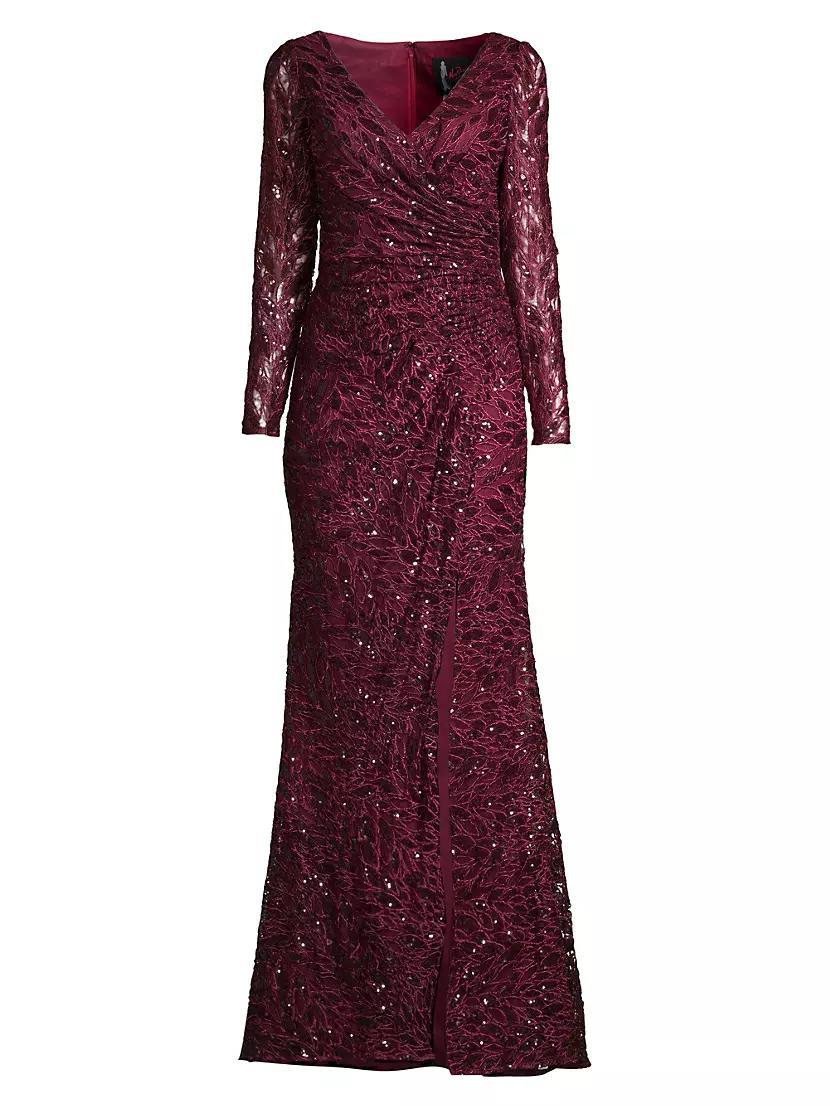 Illusion Damask Embroidered Sequin Column Gown Product Image