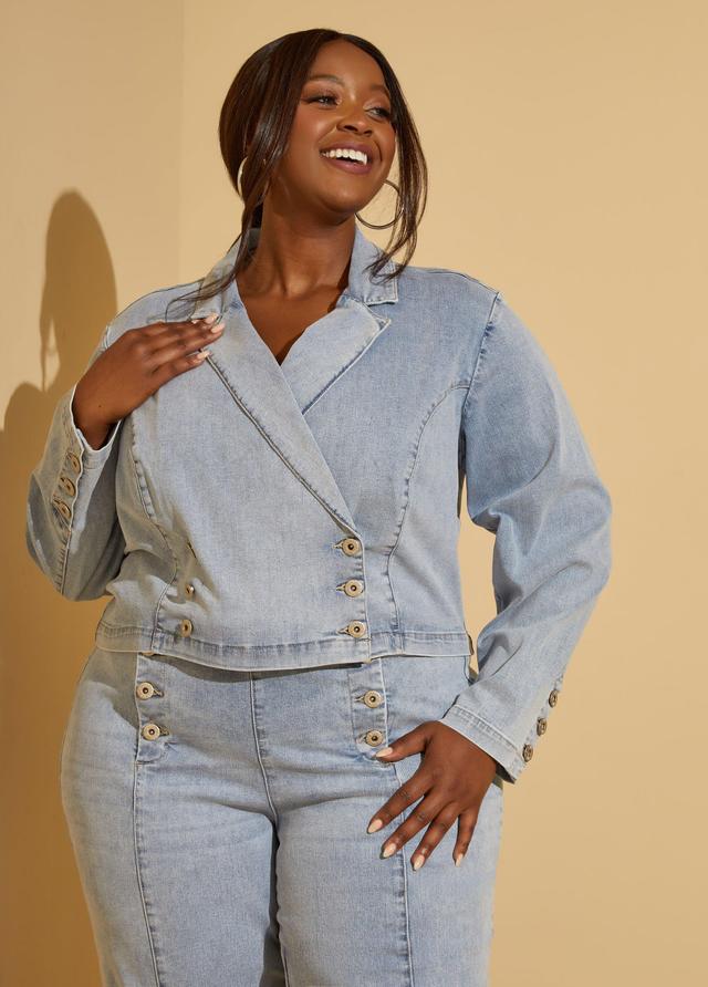 Plus Size Double Breasted Denim Blazer Ashley Stewart Product Image