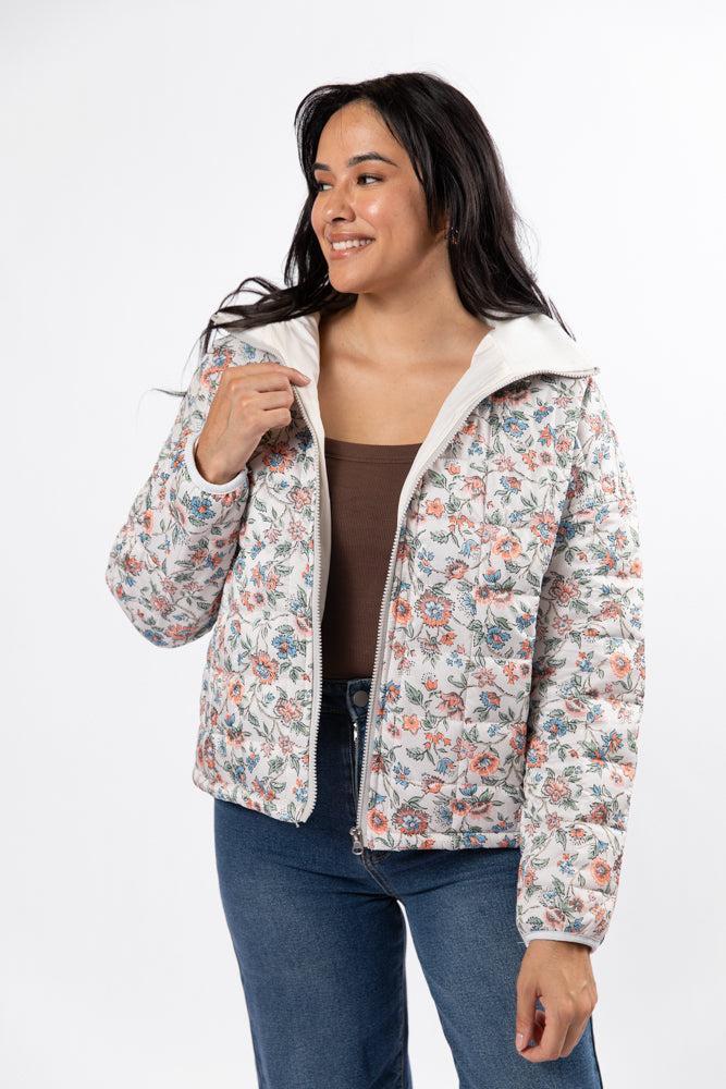 Vail Valley Pink Ivory Multi Floral Quilted Zip Up Jacket Product Image