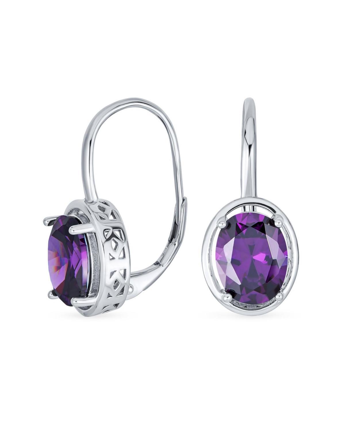 Bling Jewelry Cubic Zirconia Purple 3.60 Ct. Oval 9MM X 7MM Cz .925 Sterling Silver Filigree Style Dangle Drop Earrings For Women Lever Back Product Image