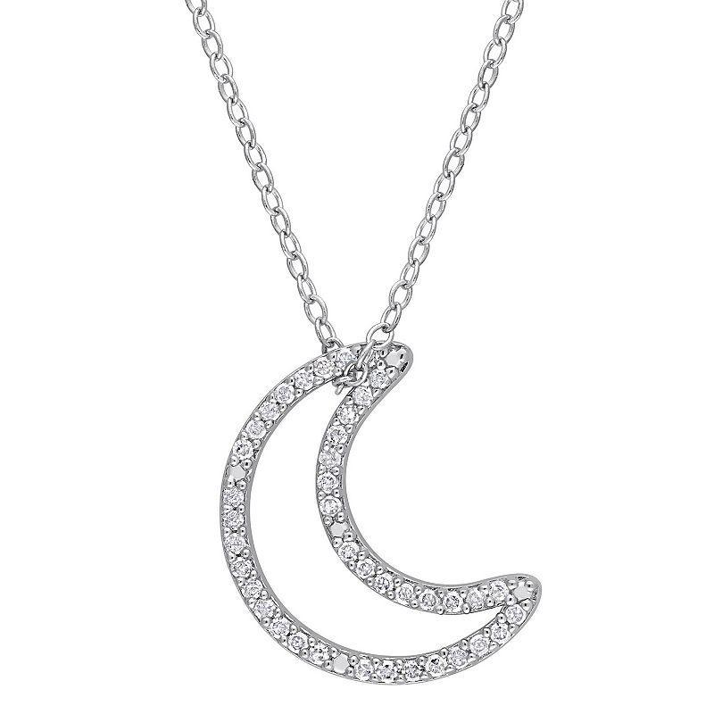 Stella Grace Sterling Silver 1/5 Carat T.W. Diamond Moon Pendant Necklace, Womens White Product Image