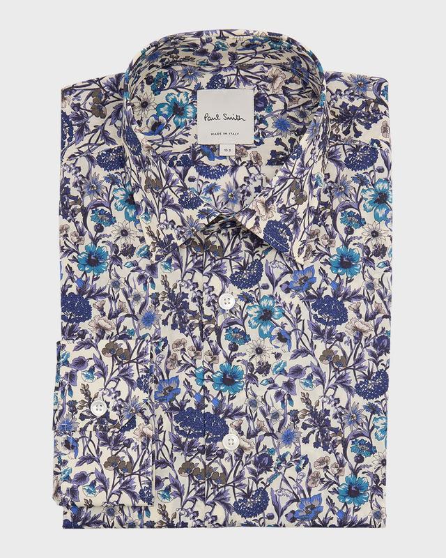 Mens Floral-Print Cotton Dress Shirt Product Image