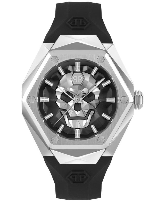 Philipp Plein Mens The Skull Spikes Black Silicone Strap Watch 45mm - Stainless Product Image