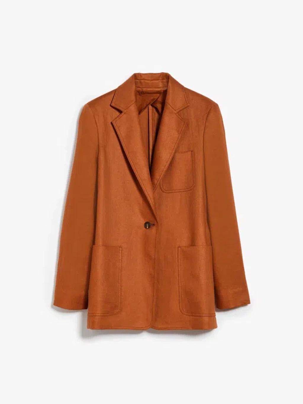 MAX MARA Single-breasted Linen Blazer In Brown Product Image