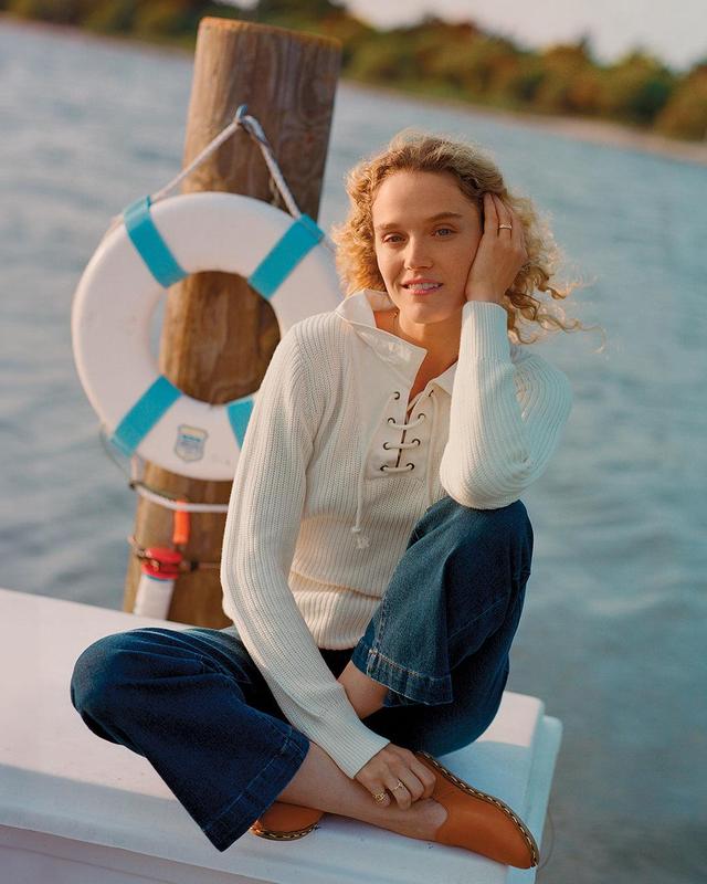 Halifax Lace-Up Sweater in Egret Product Image