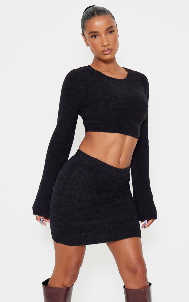 Black Soft Knitted Mini Skirt Product Image