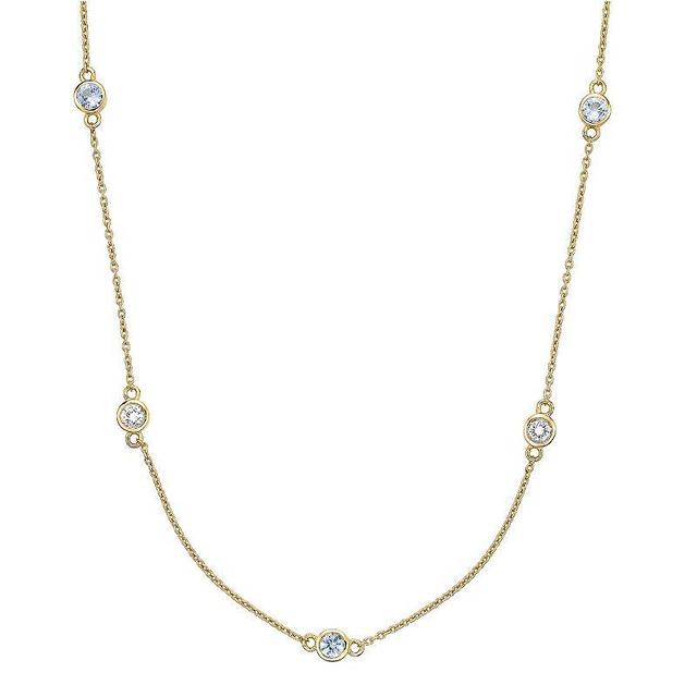 Gemminded 18k Gold Over Silver Lab-Created Aquamarine & Lab-Created White Sapphire Station Necklace, Womens Gold Tone Product Image