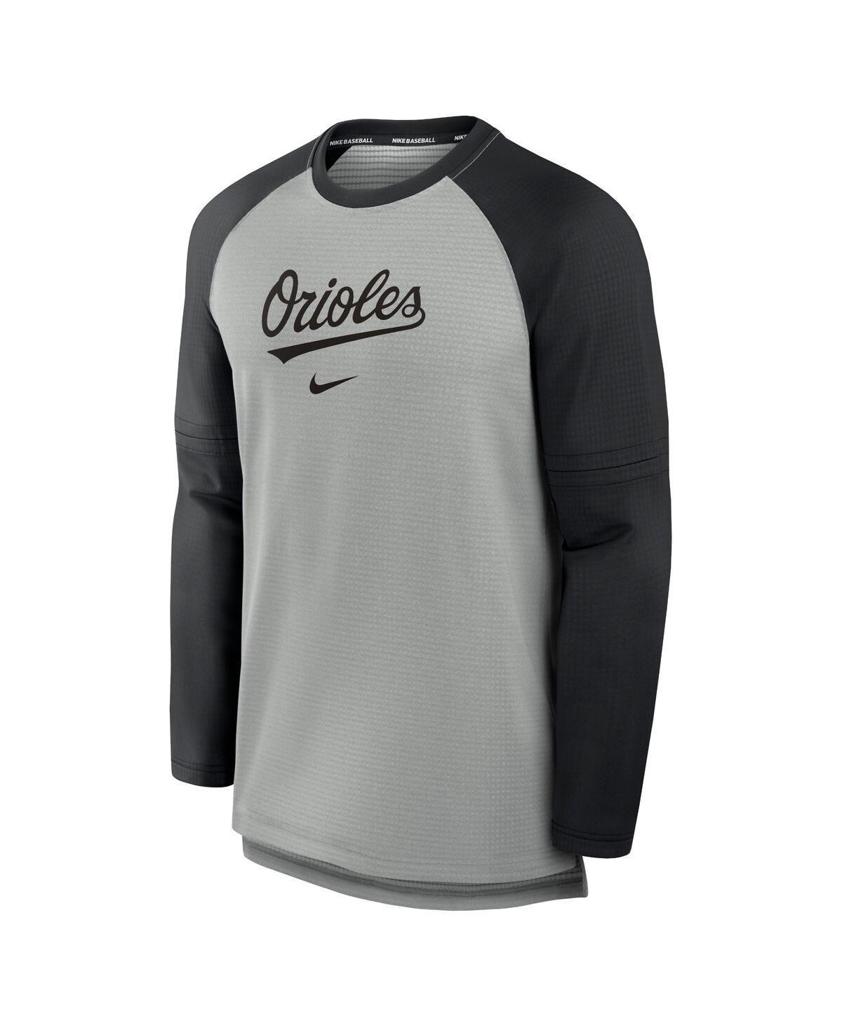 NIKE Men's Heather Gray/black Baltimore Orioles Authentic Collection Game Time Raglan Performance Long Sl In Heather Gray,black Product Image