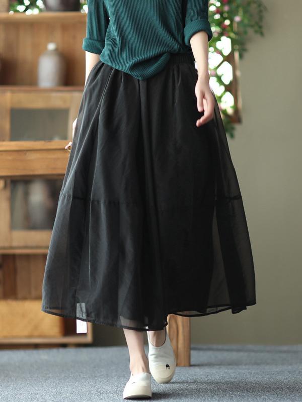 Simple Loose Solid Color Split-Joint Bubble Skirt Product Image