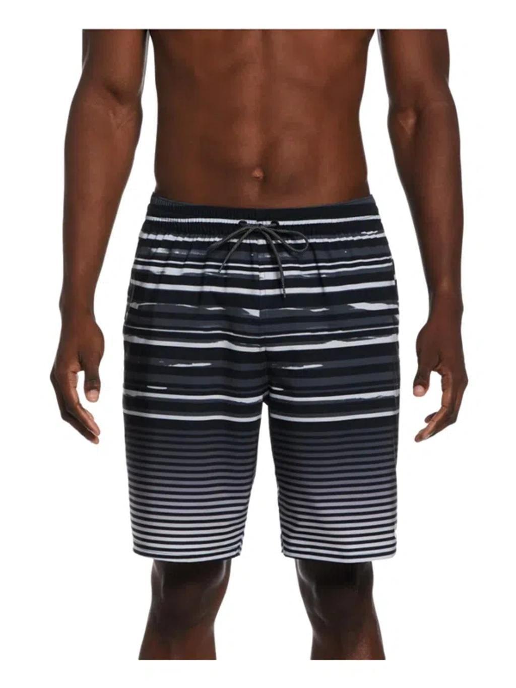 NIKE Mens Striped Polyester Swim Trunks In Black Product Image