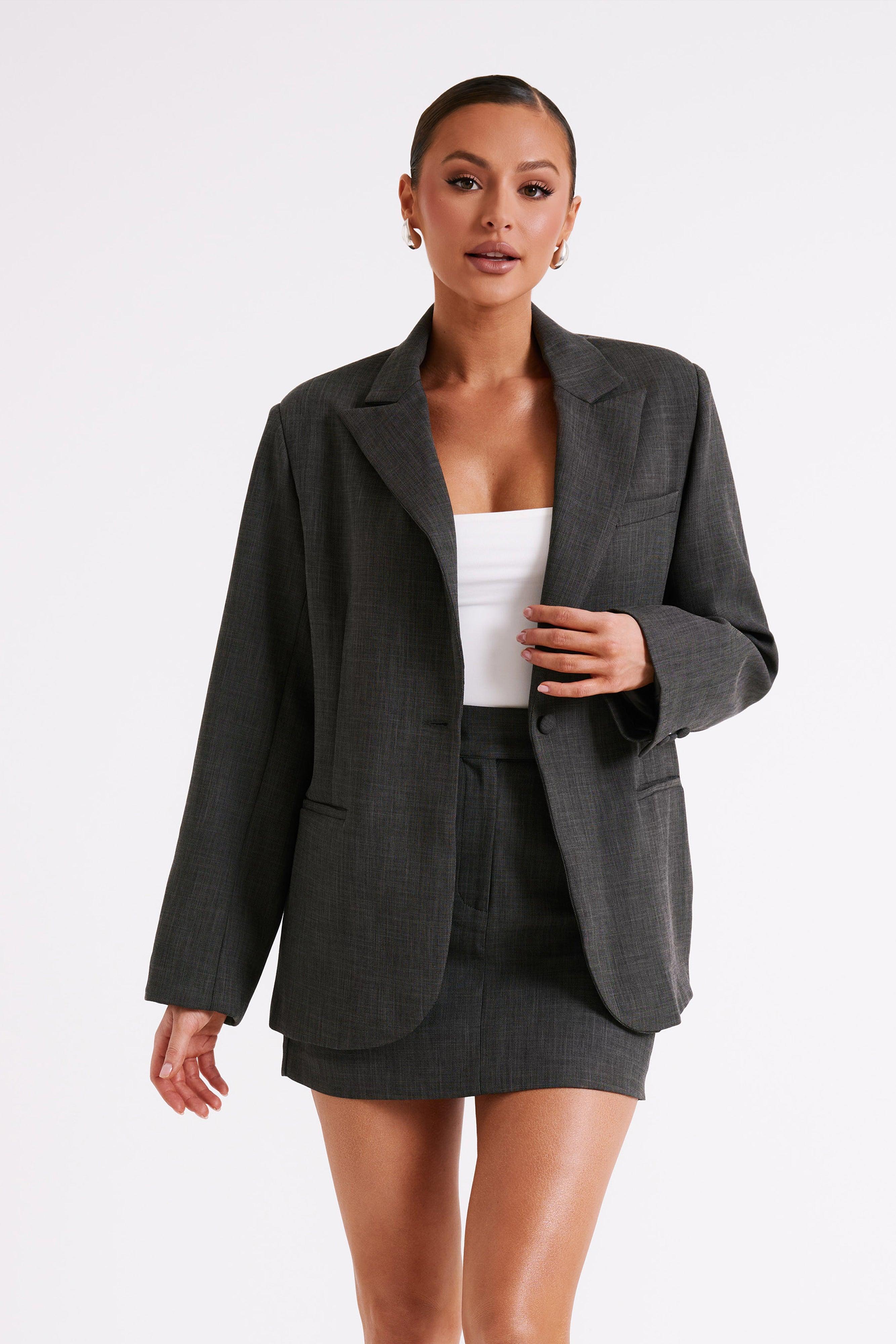 Drew Oversized Textured Blazer - Charcoal Product Image