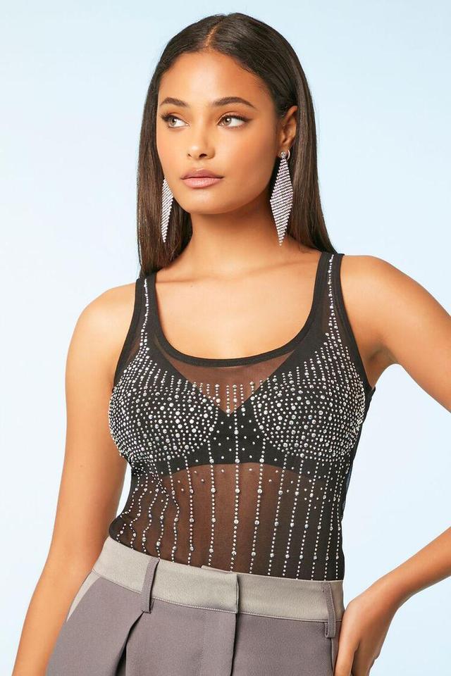 Rhinestone Sheer Tank Bodysuit | Forever 21 Product Image