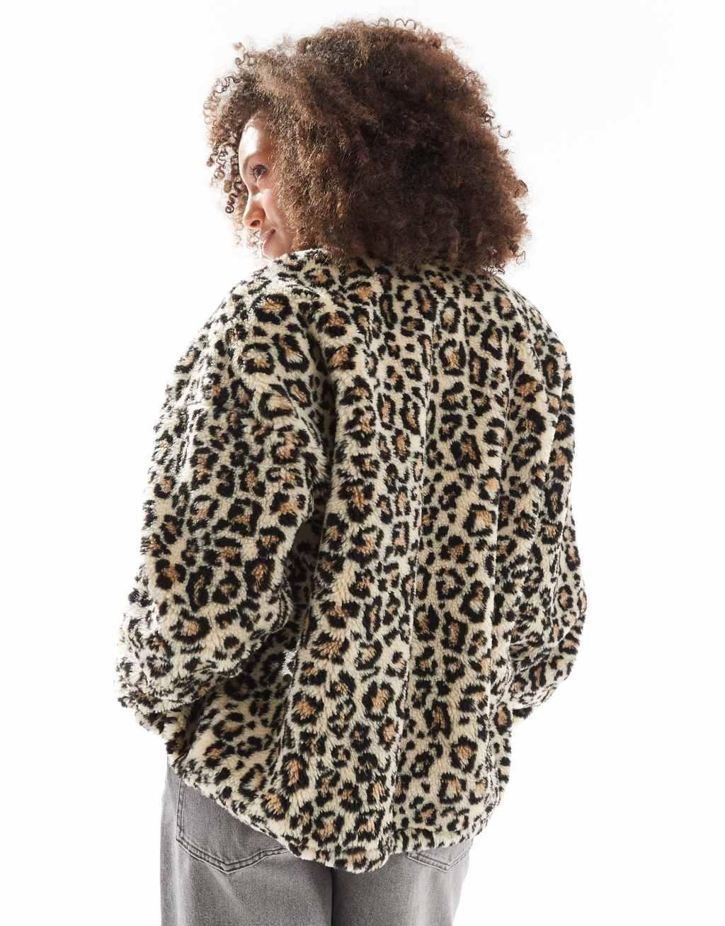 ASOS DESIGN borg zip up jacket in leopard print Product Image