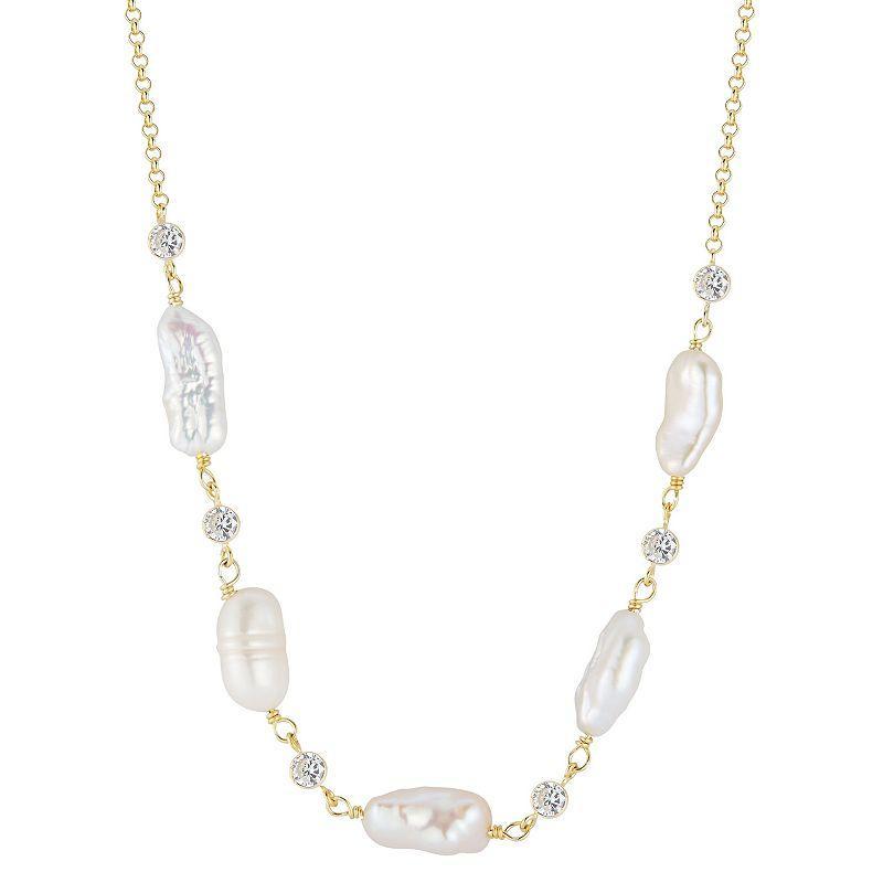 Sunkissed Sterling Sterling Silver Cubic Zirconia & Freshwater Cultured Pearls Collar Necklace, Womens Gold Product Image