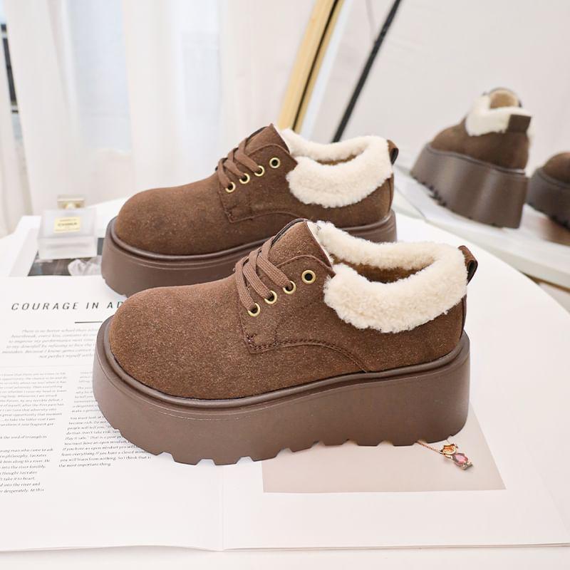 Platform Fleece-Lined Lace-Up Faux Suede Shoes Product Image