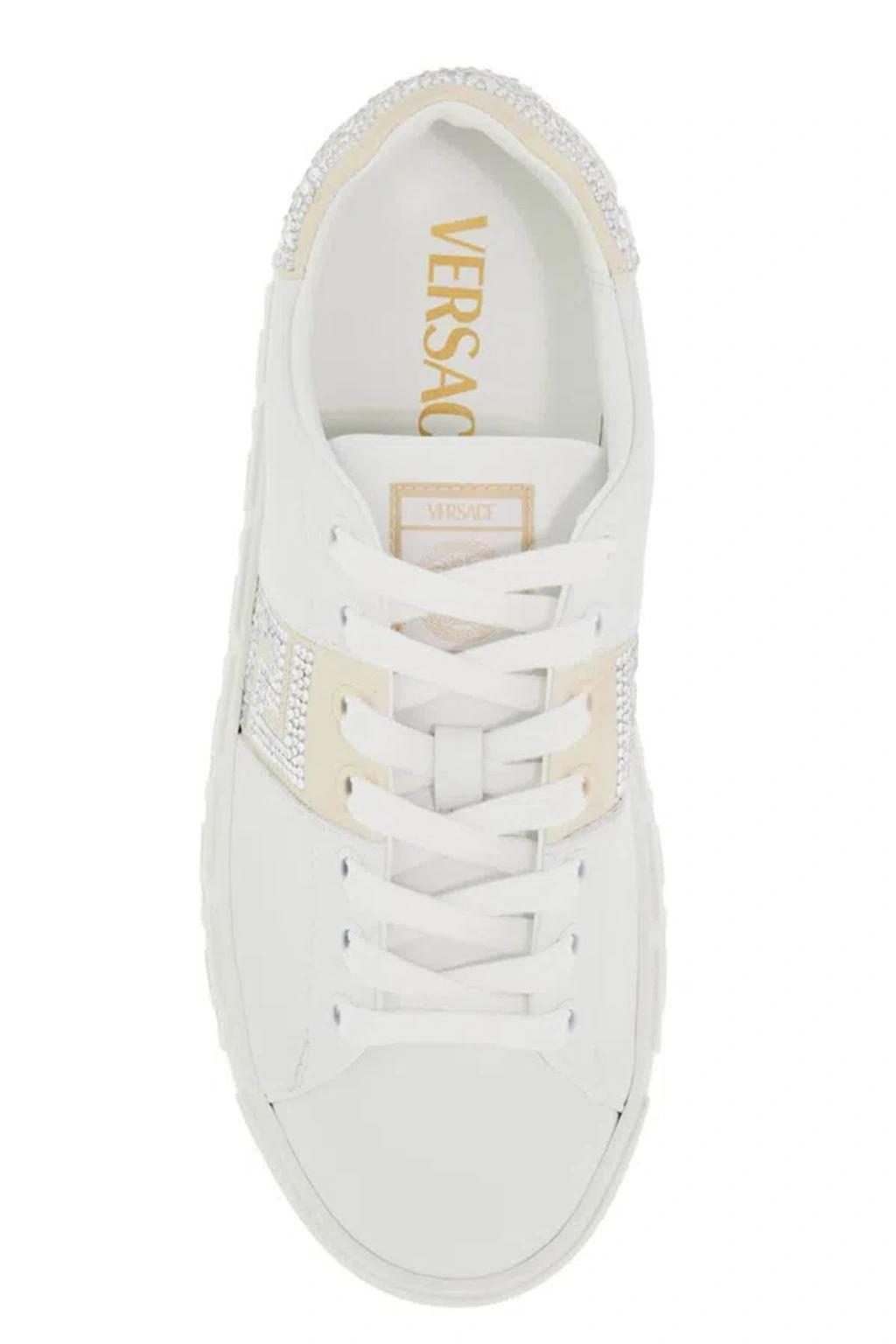 Crystal Greca Leather Sneakers In White Product Image