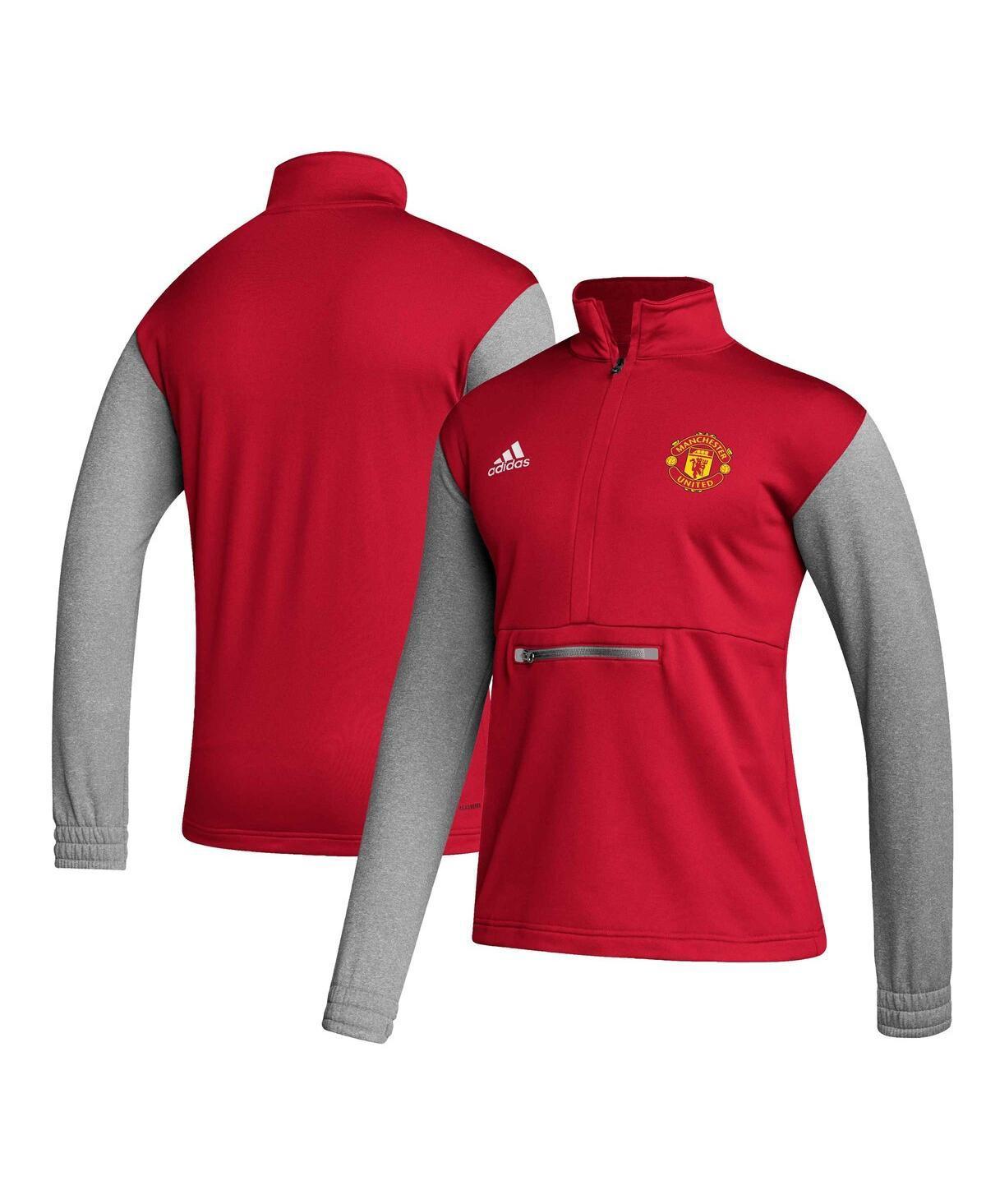 Adidas Mens Red Manchester United Crest Long Sleeve Half-Zip Top Product Image