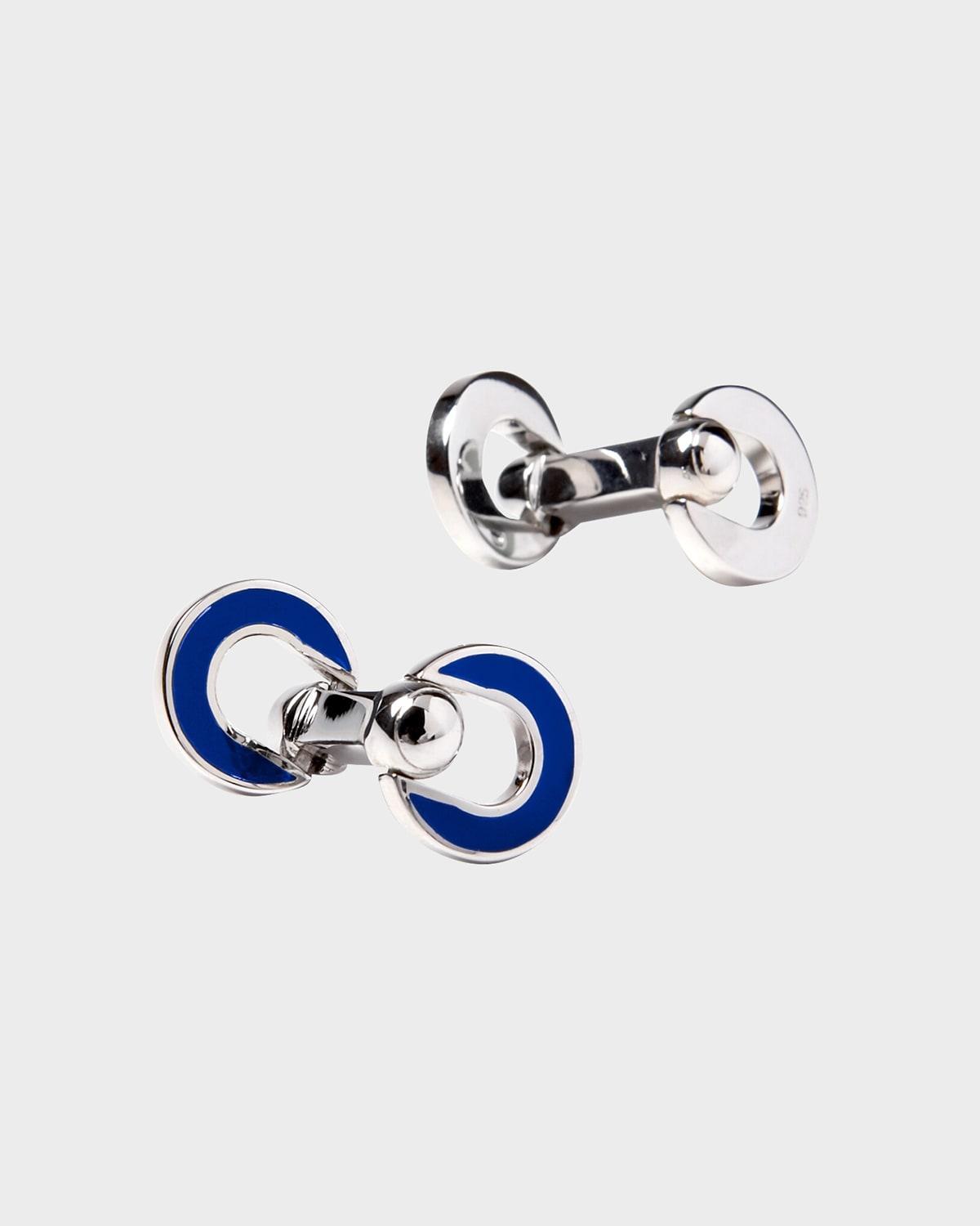 Mens Horseshoe Sterling Silver & Enamel Cufflinks Product Image