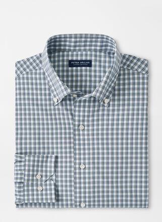 Peter Millar Mens Cole Performance Poplin Sport Shirt | Color: Sage Fog | Size: M Product Image