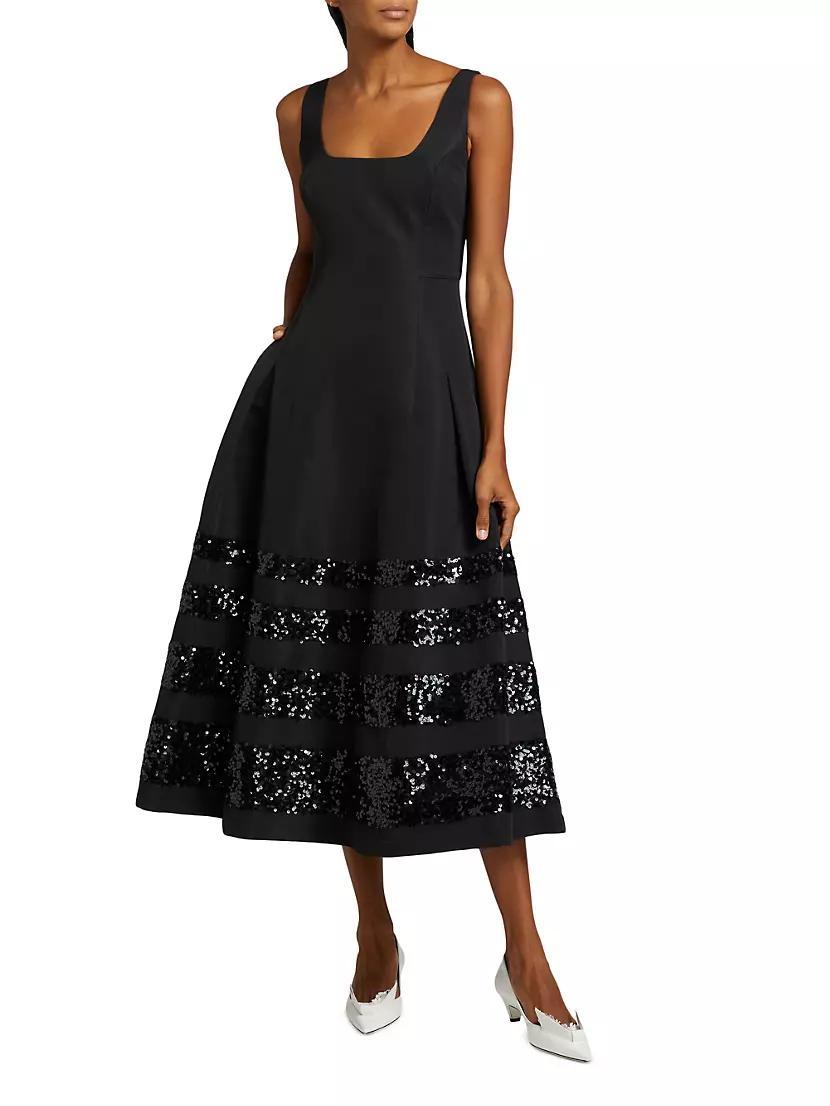 Mia Sequin-Embellished Belted Fit & Flare Midi-Dress Product Image