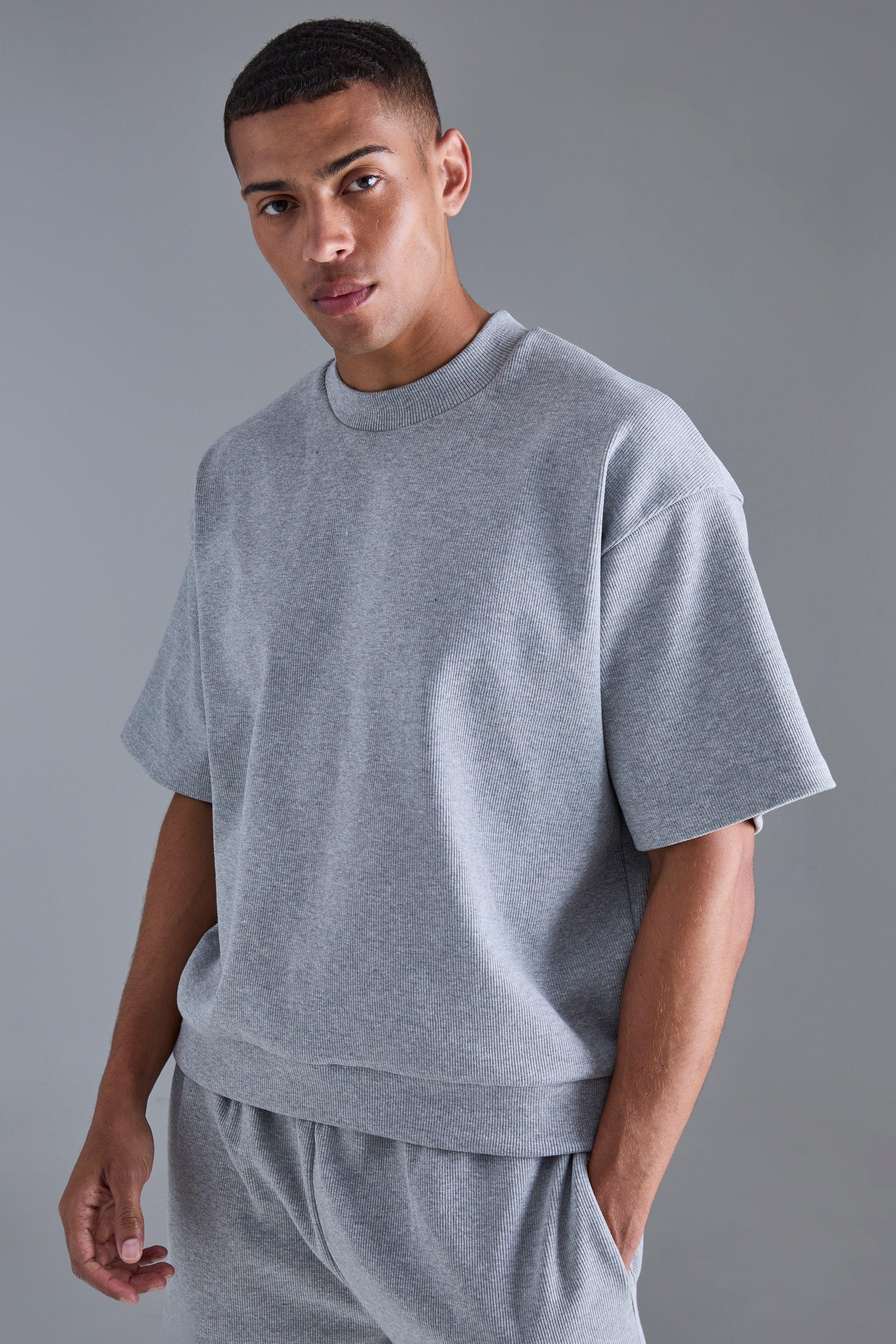 Oversized Heavyweight Ribbed Short Sleeve Sweatshirt | boohooMAN USA Product Image