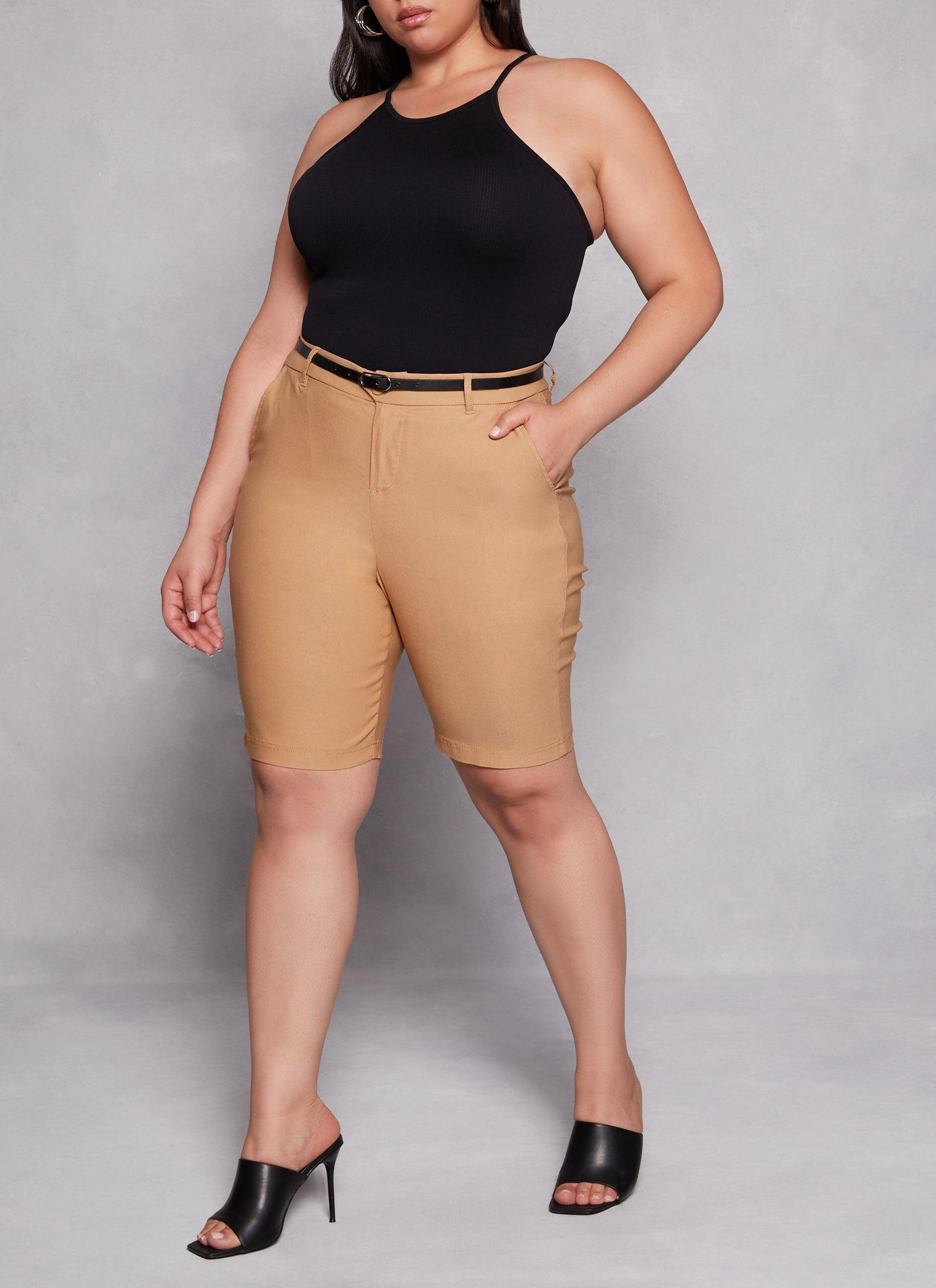 Womens Plus Size Belted Bermuda Shorts Product Image