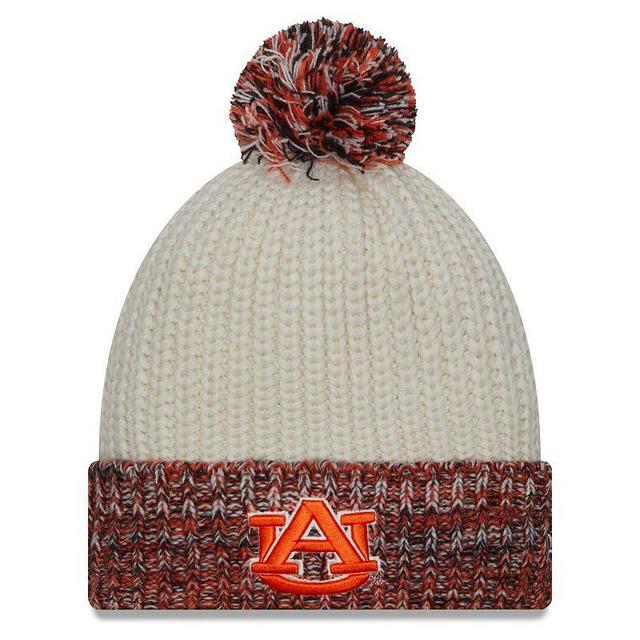 Womens New Era Cream Auburn Tigers Fresh Cuffed Knit Hat with Pom Product Image