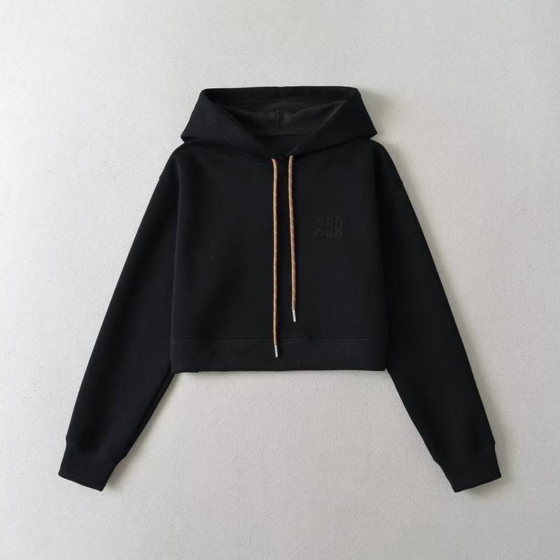 Long-Sleeve Lettering Crop Hoodie Product Image