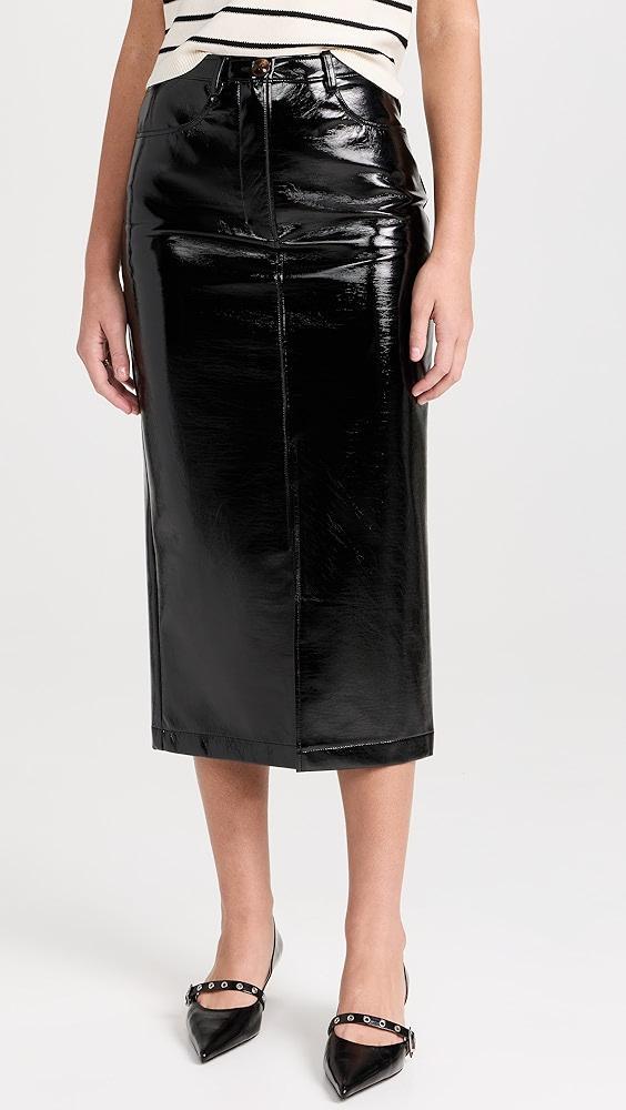 KITRI Penny Black Vinyl Midi Skirt | Shopbop Product Image